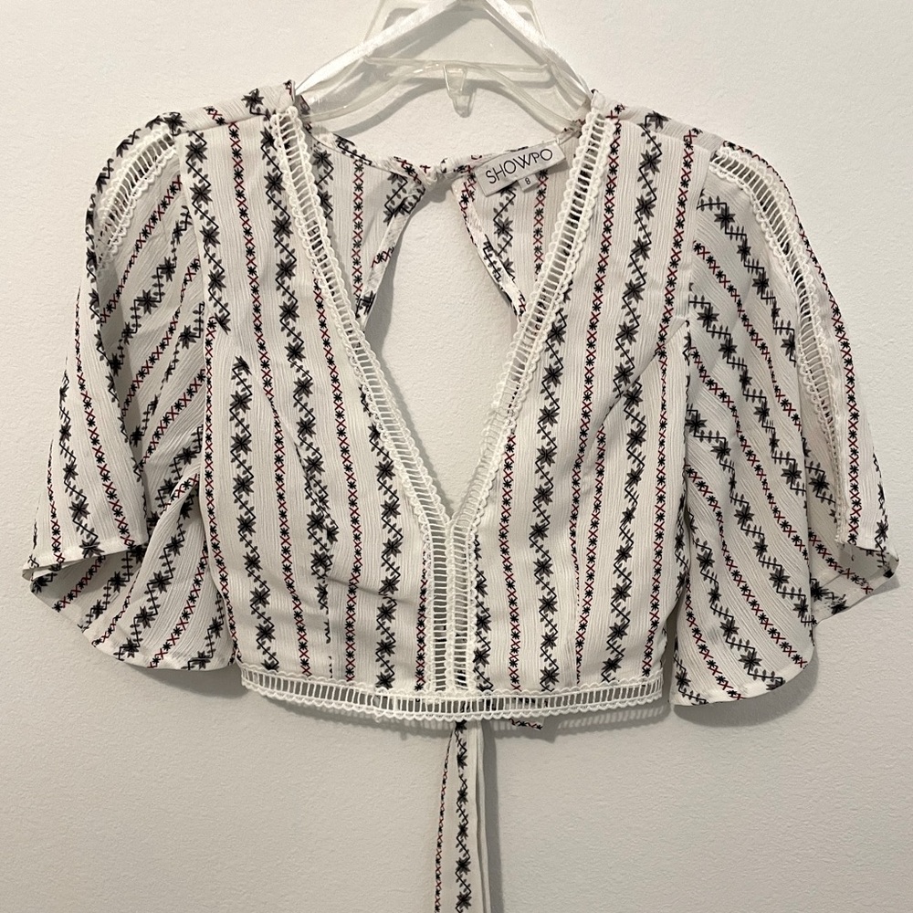 Showpo Sweet Treats Flutter Sleeve Open Back Crop - Size US 4